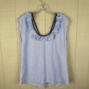 Cabi Windward Nautical Stripe Top Blouse Blue White Ruffle